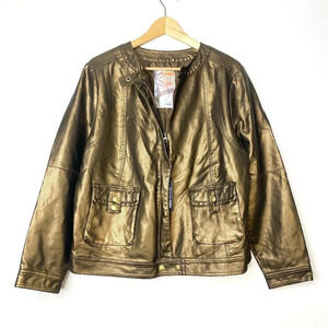 NWT Avenue Bronze Metallic Vegan Leather Urban Jacket Size 14/16 Chic Casual